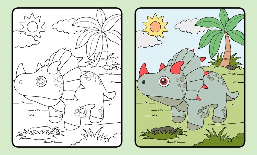 Coloriage de dinosaure de l'atelier dessin et colorisation de Dino World